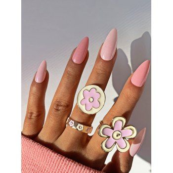 

3 Pcs Metal Glazed Flower Chunky Ring Set, Multicolor a
