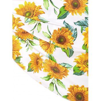 Beach Tankini Swimwear Sunflower Print High Waisted Swimsuit O Ring Asymmetrical Hem Three Piece Bathing Suit Set