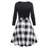 Mock Button Dress and Plaid Print High Slit Skirt - WHITE XL