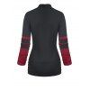 Cinched Contrast Colorblock Striped Long Sleeves Surplice Faux Twinset T-shirt - DEEP RED 2XL