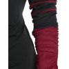 Cinched Contrast Colorblock Striped Long Sleeves Surplice Faux Twinset T-shirt - DEEP RED 2XL