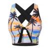 Tropical Swimsuit Palm Tree Tie Front Criss Cross Back Swimwear Top - multicolor L