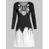 Keyhole O Ring Butterfly Floral Print T Shirt Dress - BLACK XXL