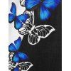 Robe Chemise Fleurie Papillon Bague en O avec Trou de Serrure - Bleu S