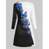 Keyhole O Ring Butterfly Floral Print T Shirt Dress - BLUE XL