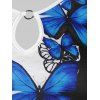 Robe Chemise Fleurie Papillon Bague en O avec Trou de Serrure - Bleu XL