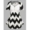 T-Shirt Froncé Motif de Zig Zag Grande-Taille - Noir 1X