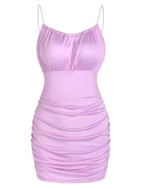 Bungee Strap Ruched Mini Slinky Dress