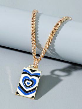 Glazed Heart Rectangle Charm Chain Necklace