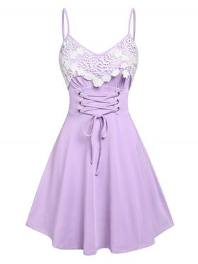 Summer Lace Up Floral Pattern Corset Waist Applique Slip Mini Dress