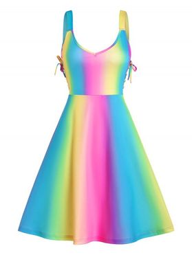Ombre Rainbow Pastel Lace Up A Line Cami Dress
