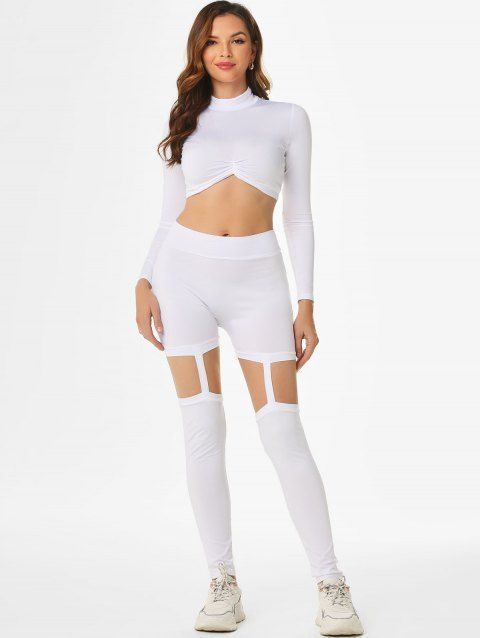High Collar Ruched Cut Out Leggings Set