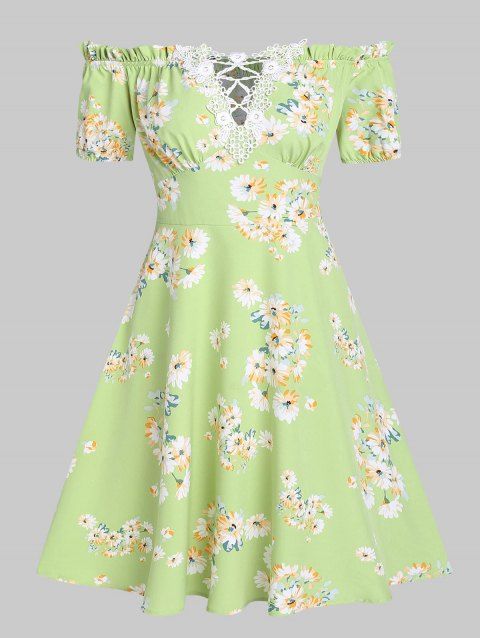 Floral Print Ruffled Off The Shoulder Mini Dress