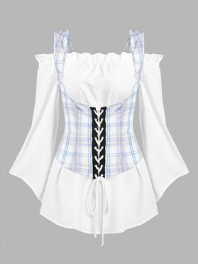 Ruffled Off The Shoulder Blouse and Lace Up Corset Top Twinset