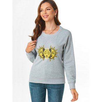 

Drop Shoulder Crew Neck Sun Graphic Sweatshirt, Dark gray