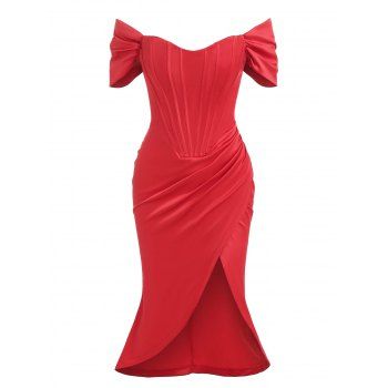 

Off The Shoulder Corset Party Dress, Red