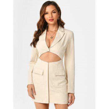 

Lapel Cut Out Double Pockets Blazer Dress, Warm white