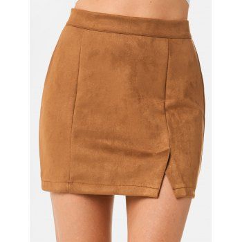 

Faux Suede Slit Mini Skirt, Coffee