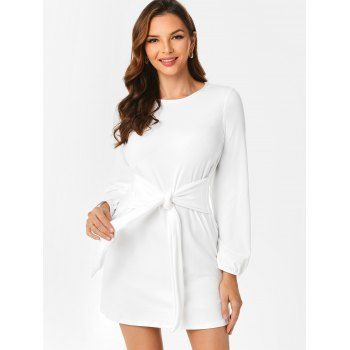 

Fleece Belted Mini Sheath Dress, White
