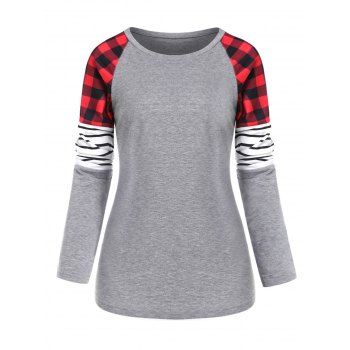 

Plaid Striped Raglan Sleeve T Shirt, Multicolor