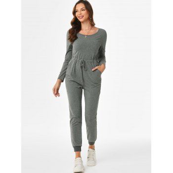 

Bowknot Drop Shoulder Pocket Jogger Jumpsuit, Light gray