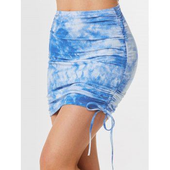 

Ribbed Tie Dye Cinched Mini Skirt, Light blue