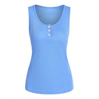 

Ribbed Basic Henley Tank Top, Light blue