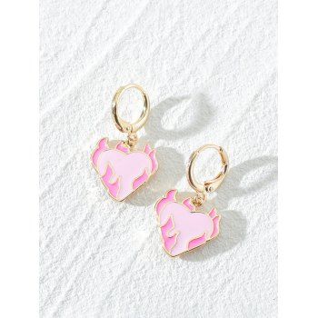 

Flame Heart Glazed Huggies Drop Earrings, Light pink