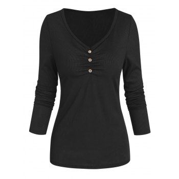 

Ruched V Neck T-shirt, Black