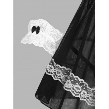 Lace Mesh Bowknot Maid Costume Lingerie Set