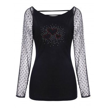 

Rhinestone Heart Lace Raglan Sleeve T Shirt, Red