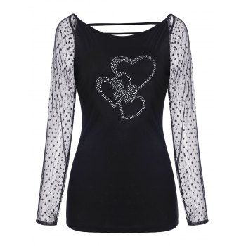 

Rhinestone Heart Lace Raglan Sleeve T Shirt, White