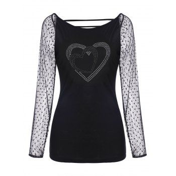 

Rhinestone Heart Lace Raglan Sleeve T Shirt, Black