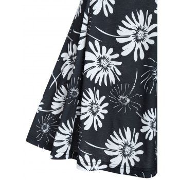 Vacation Sunflower Print Ruched Cami A Line Dress