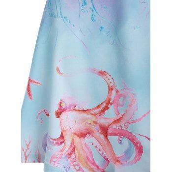Marine Life Octopus Print Cinched Tie Cami Sundress