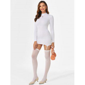 

Mock Neck Mini Garter Bodycon Dress with Stockings Set, White