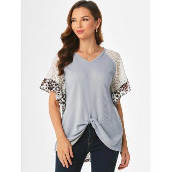 Textured Twisted Leopard Lace Panel Top