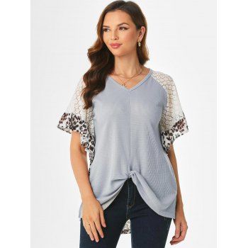 

Textured Twisted Leopard Lace Panel Top, Multicolor