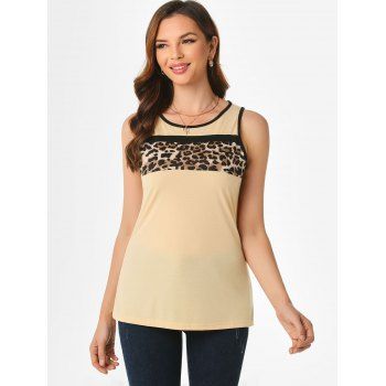 

Leopard Animal Print Contrast Binding Tank Top, Light coffee