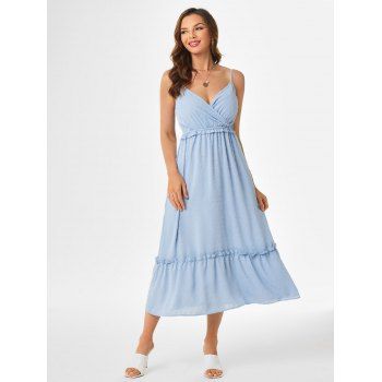 

Swiss Dot Ruffle Surplice Dress, Light blue