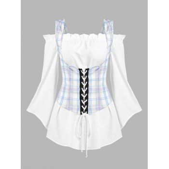 

Ruffled Off The Shoulder Blouse and Lace Up Corset Top Twinset, Light purple