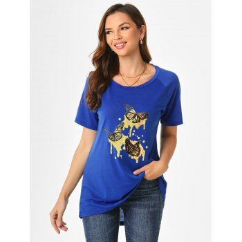 

Raglan Sleeve Butterfly Print T Shirt, Blue