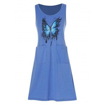 

Pocket Butterfly Print Tank Dress, Light blue