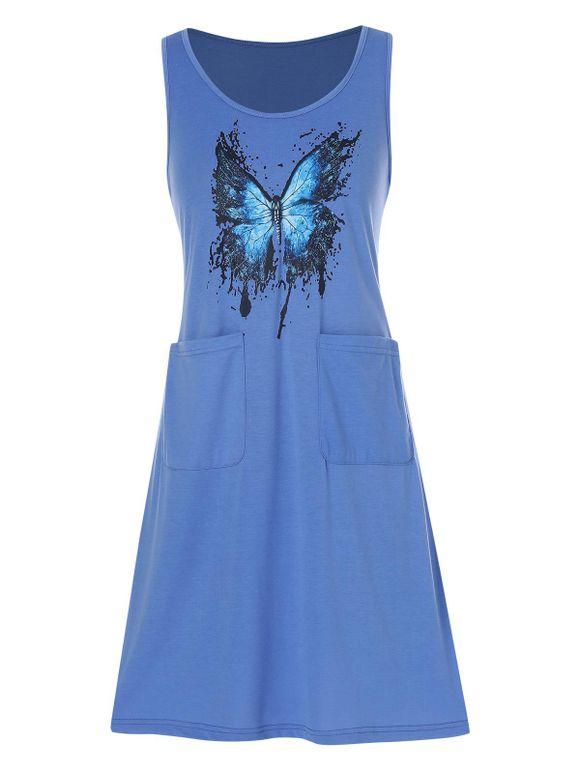 Robe Débardeur à Imprimé Papillon avec Poche - Bleu clair S