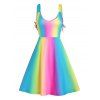 Ombre Rainbow Pastel Lace Up A Line Cami Dress - multicolor L