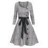 Skew Neck Plaid Fit and Flare Dress - GRAY M