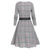 Skew Neck Plaid Fit and Flare Dress - GRAY XL