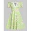 Robe Courte Volantée à Imprimé Florale à Épaules Dénudées - Vert clair XL
