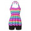 Striped Rainbow Smocked Boyshort Tankini Swimwear - multicolor M