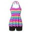 Striped Rainbow Smocked Boyshort Tankini Swimwear - multicolor M
